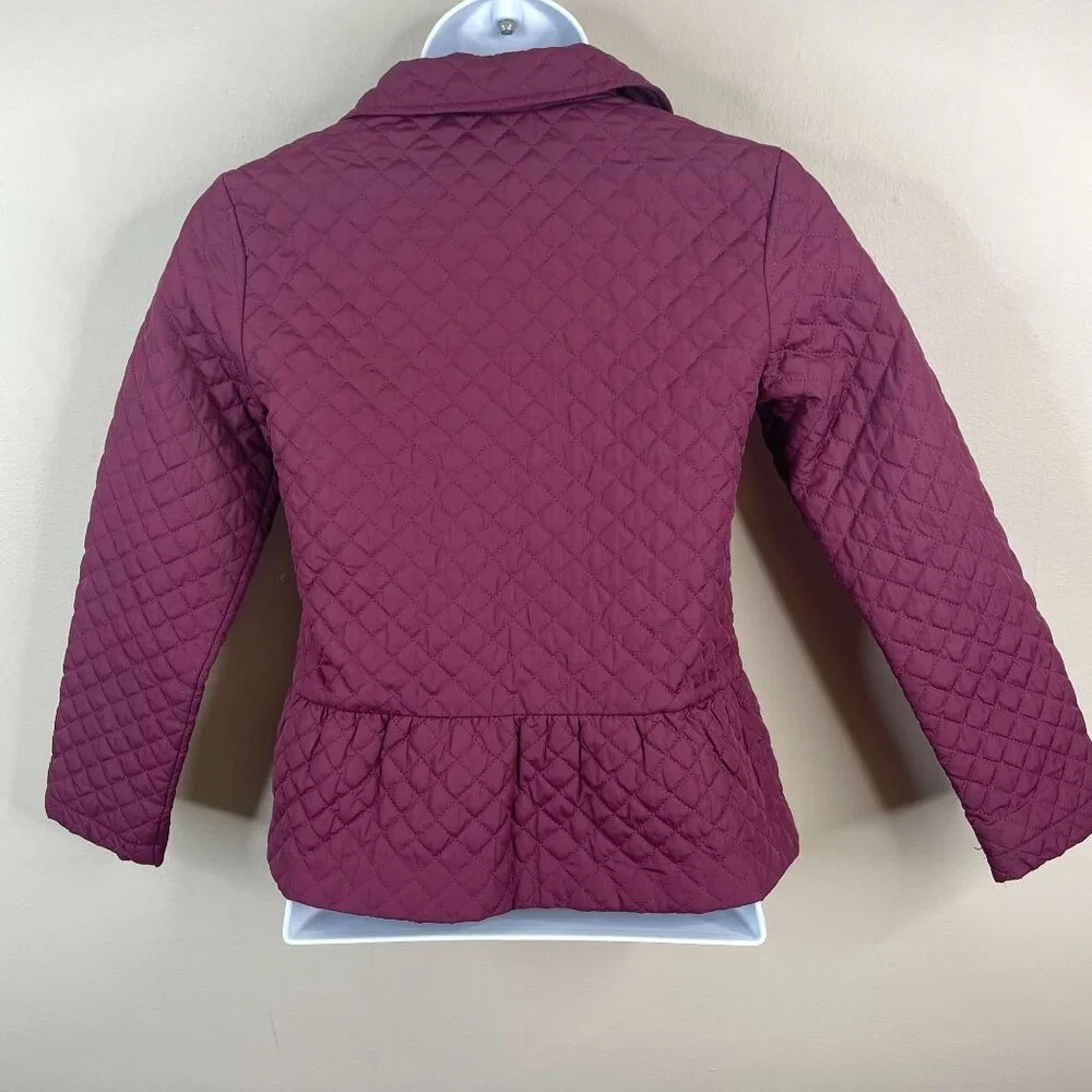 Gymboree Old Money Equestrian Quilted Jacket Girl Medium Burgundy Pockets Preppy